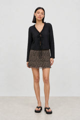 Beige leopard print mini skirt