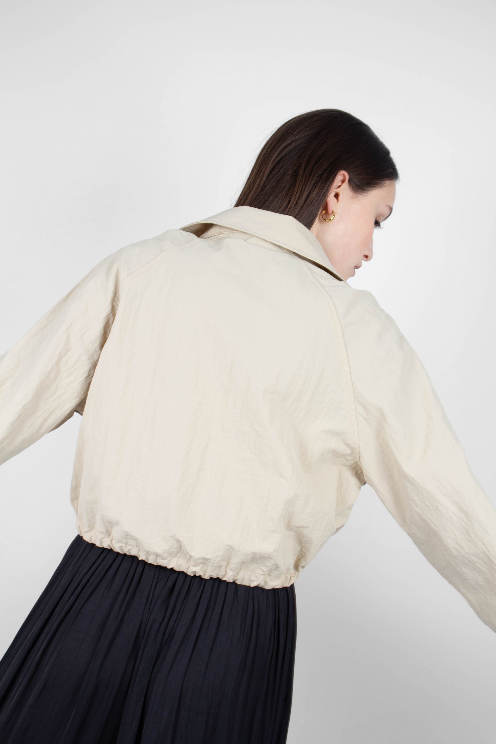 Beige drawstring hem shirt jacket