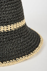 Black and beige woven trim straw hat