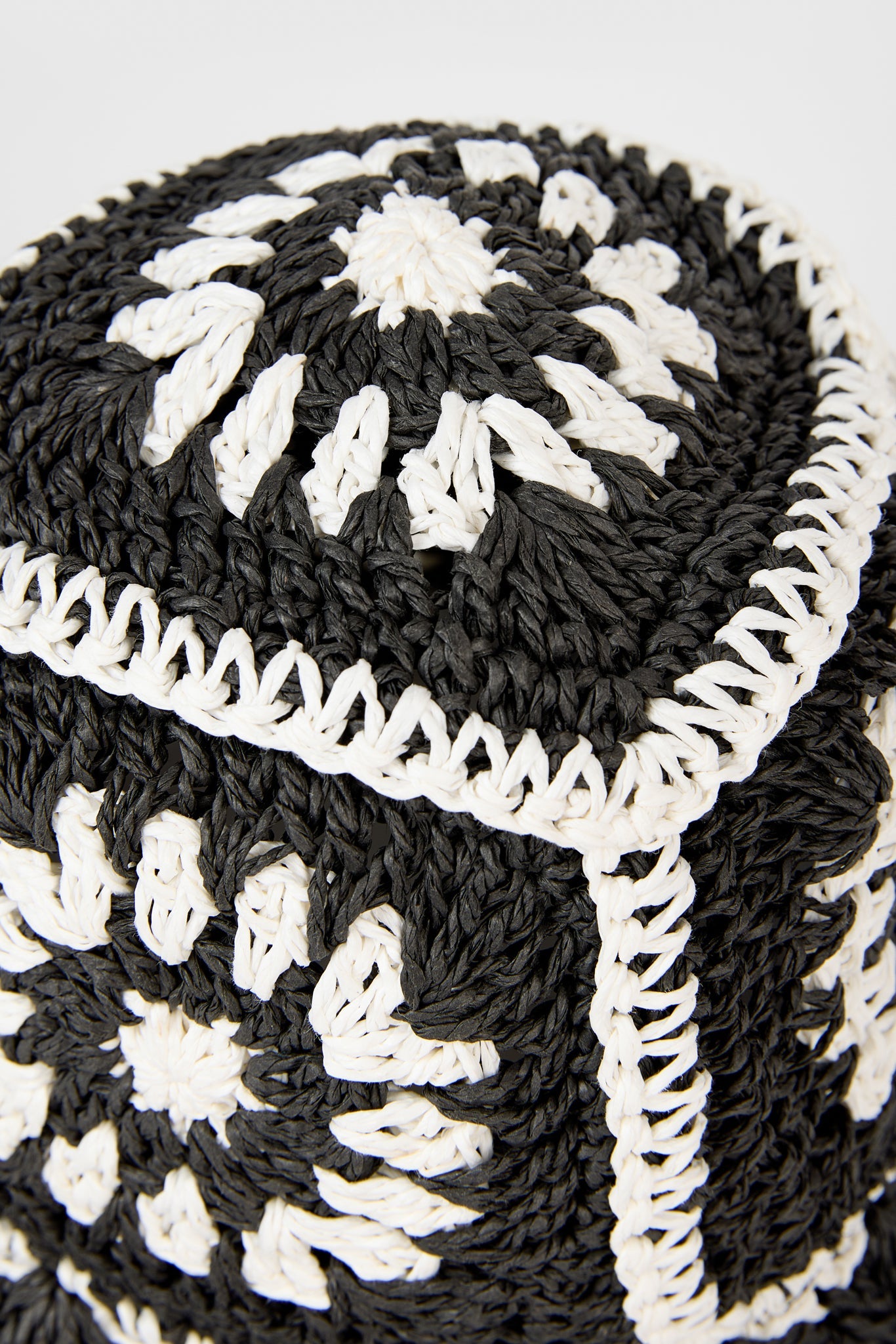 Black and ivory crochet straw bucket hat