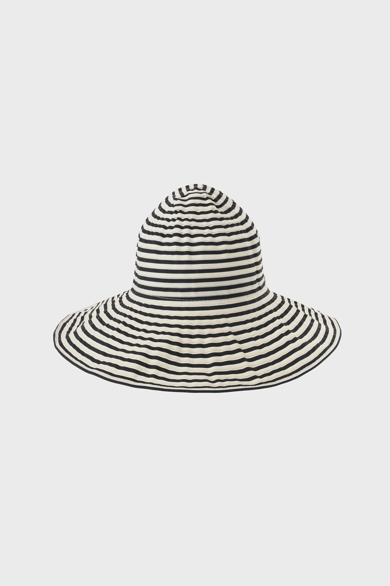 Black and ivory striped wide brim sun hat