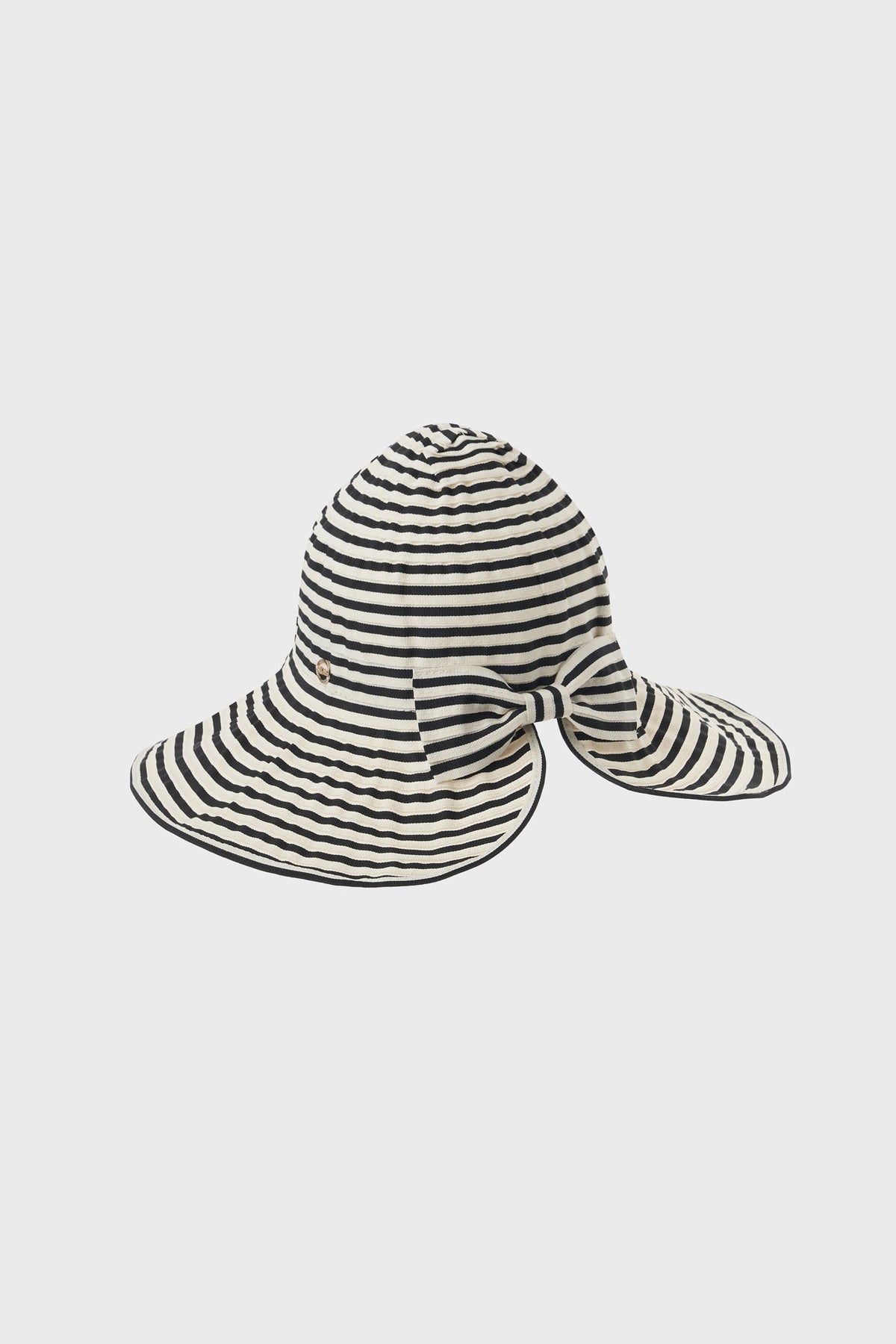 Black and ivory striped wide brim sun hat