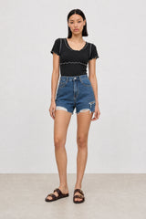 Black and white lettuce trim double layer tank tee