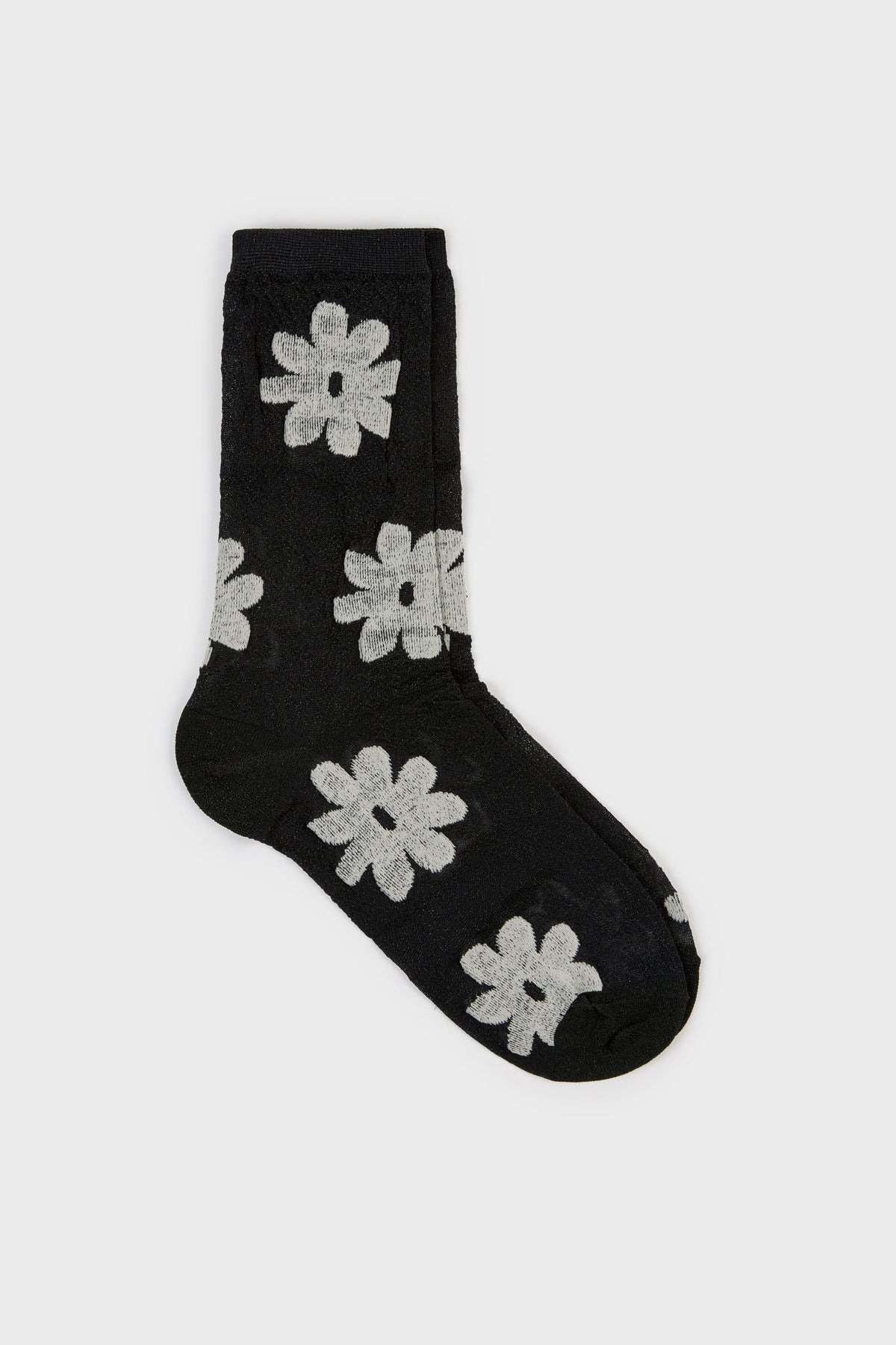Black and white metallic sheer daisy socks
