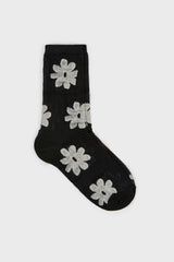Black and white metallic sheer daisy socks