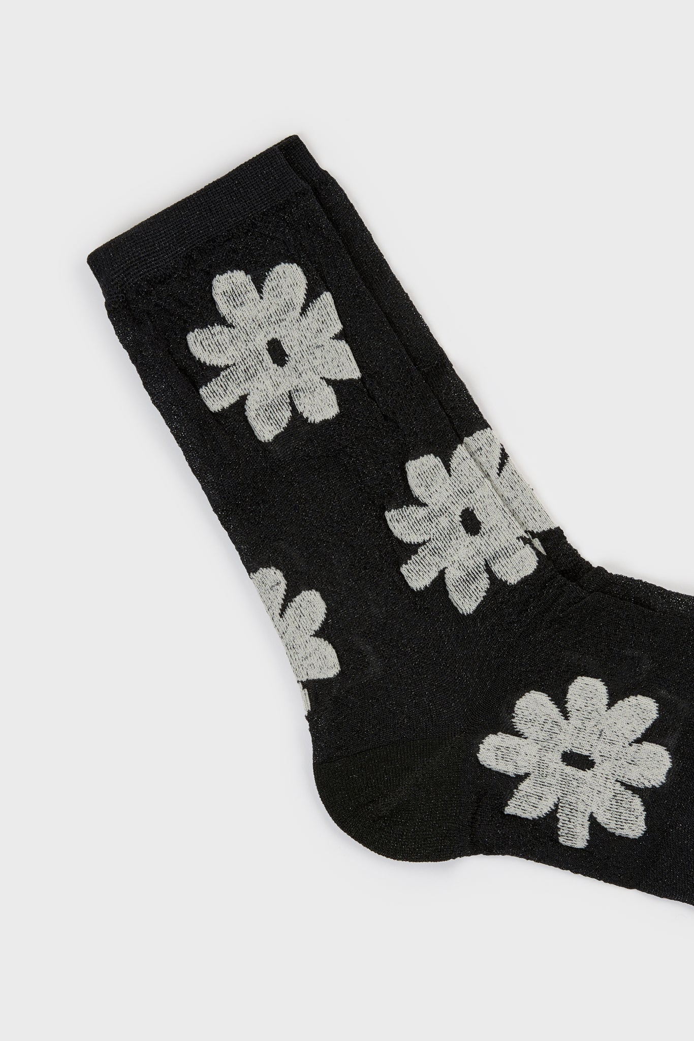 Black and white metallic sheer daisy socks