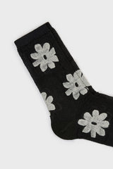 Black and white metallic sheer daisy socks