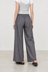 Black and white tiny box check wide leg trousers