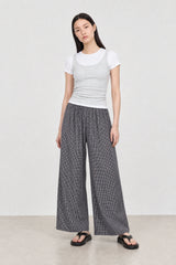 Black and white tiny box check wide leg trousers