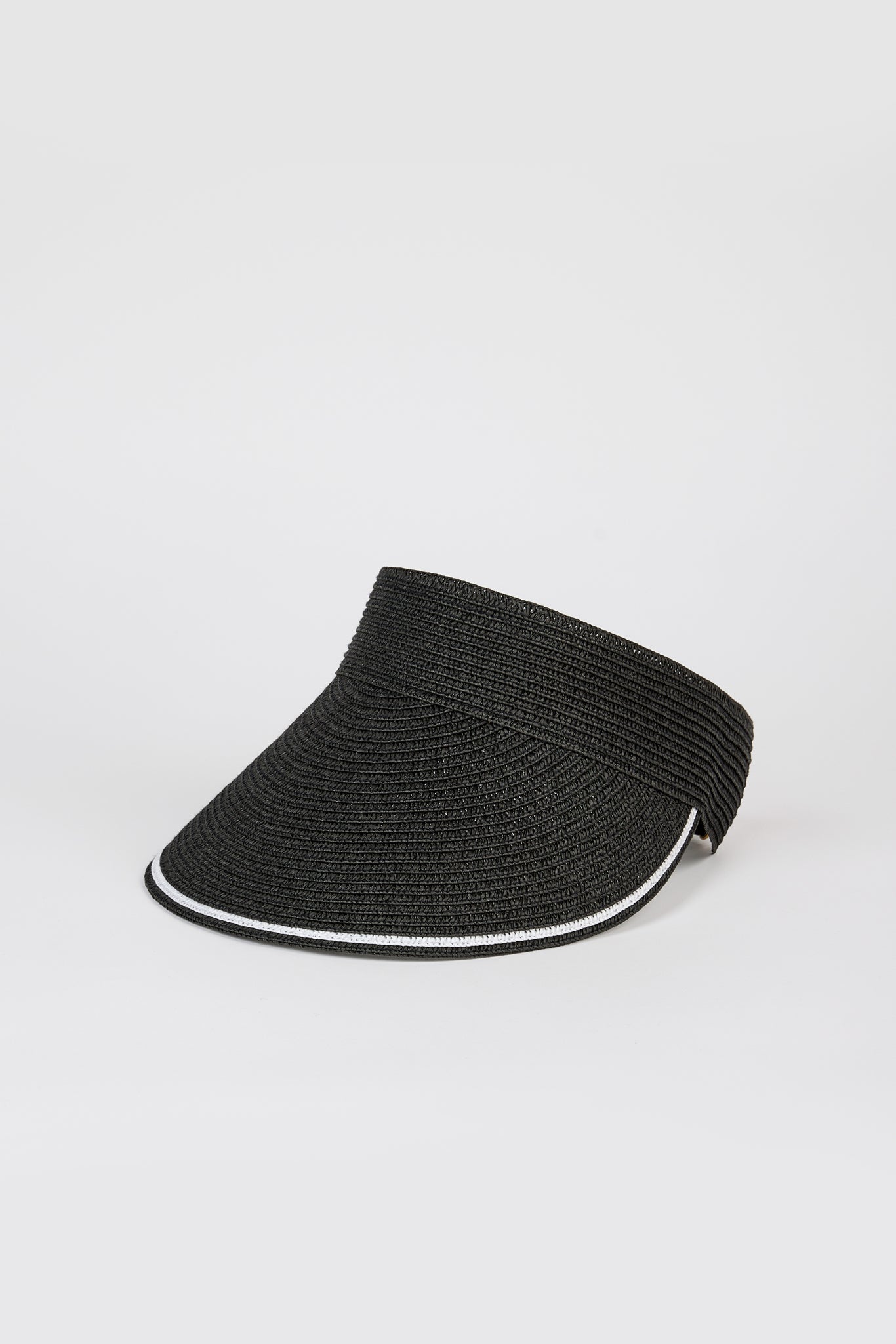 Black and white trim straw sun visor