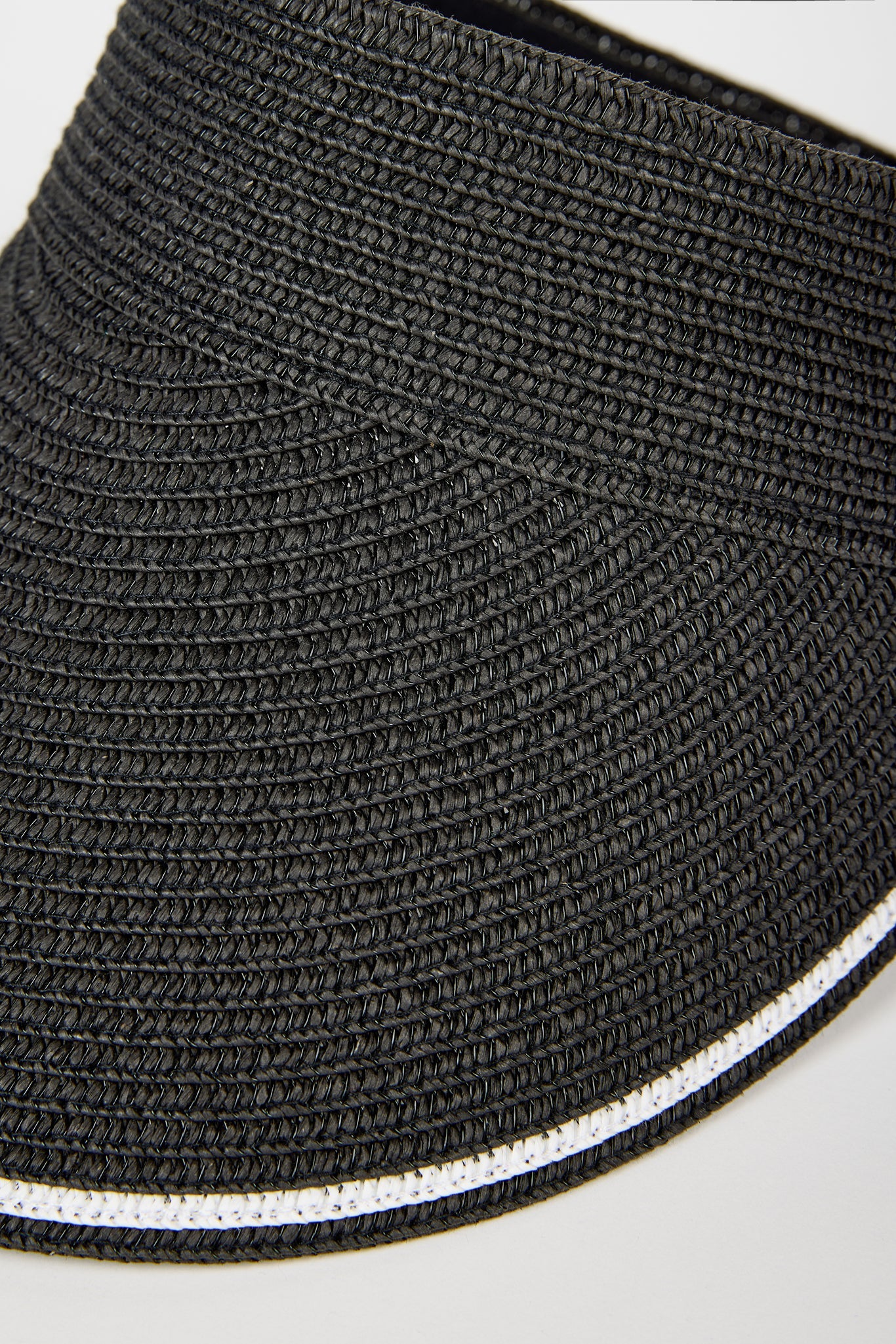 Black and white trim straw sun visor