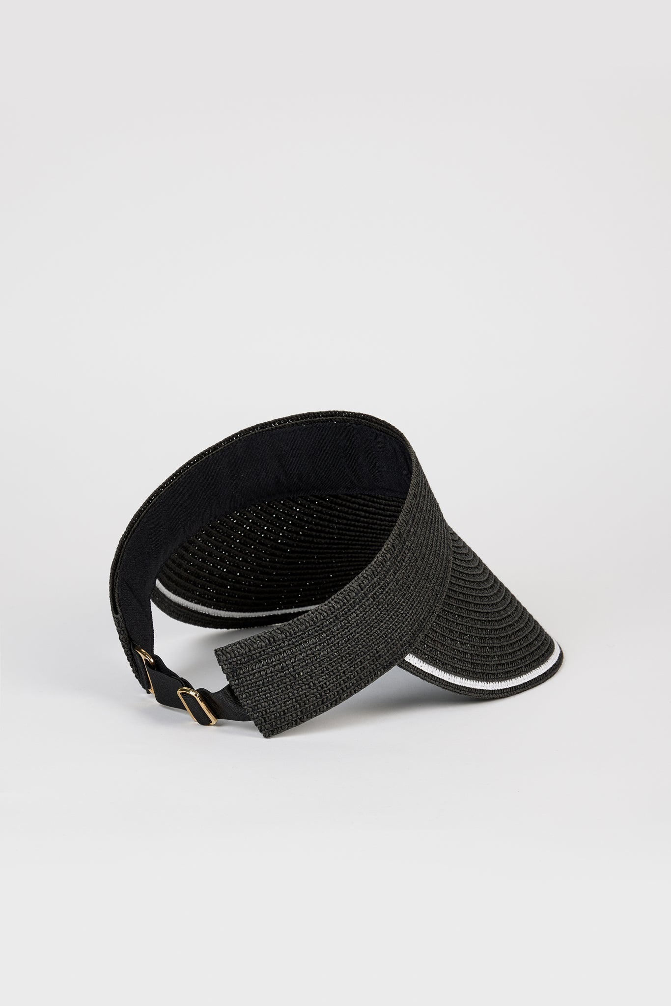 Black and white trim straw sun visor