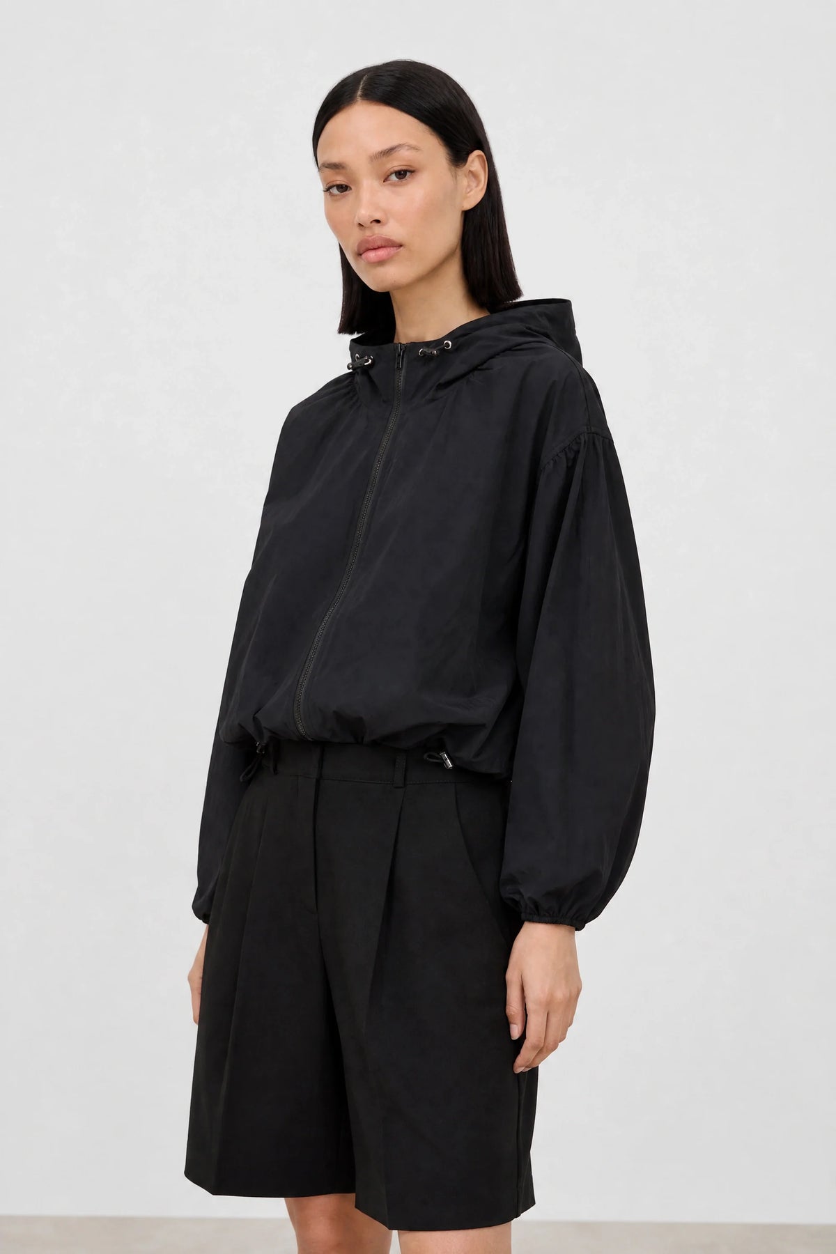 Black box textured hooded windbreaker