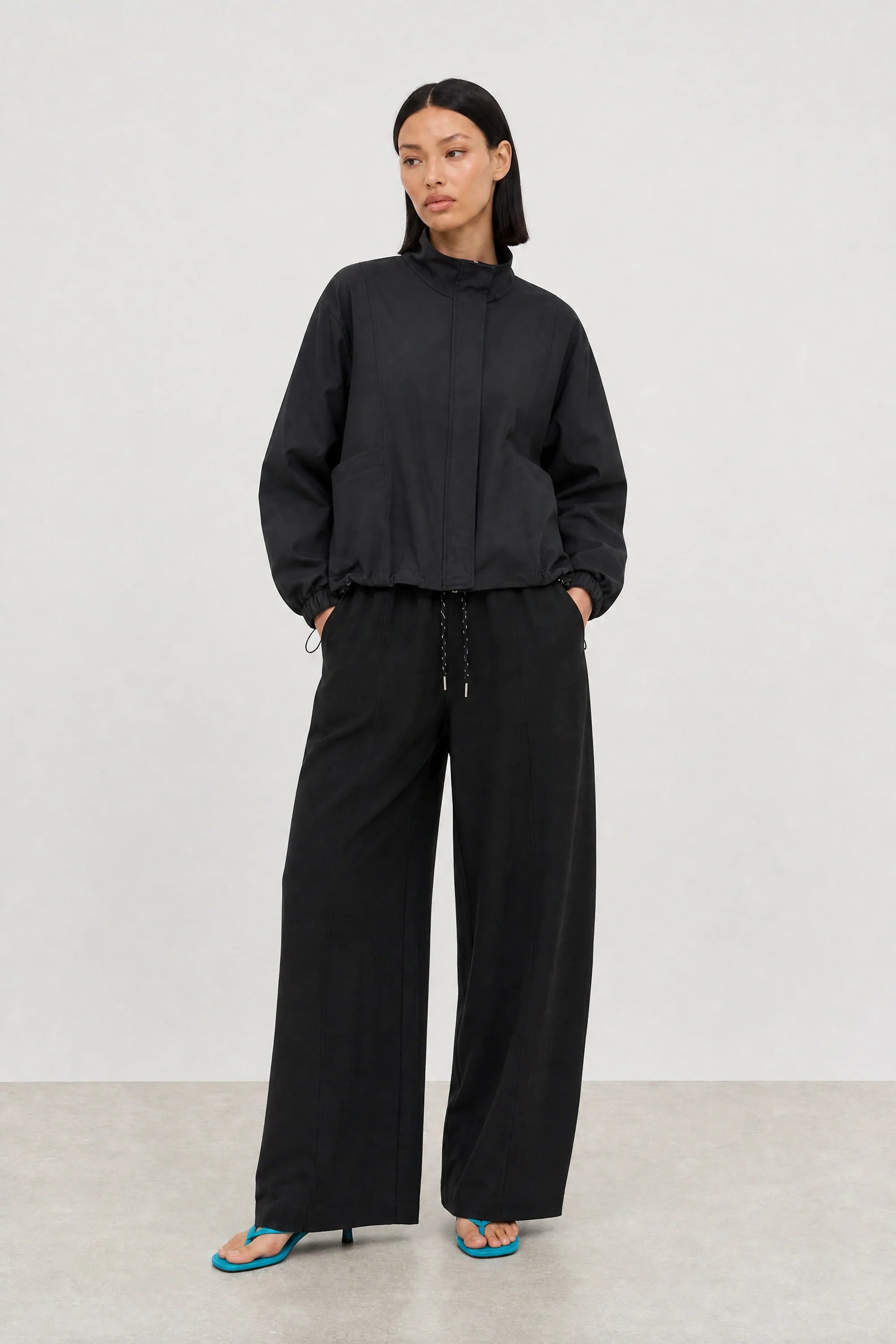 Black diagonal pocket bomber jacket