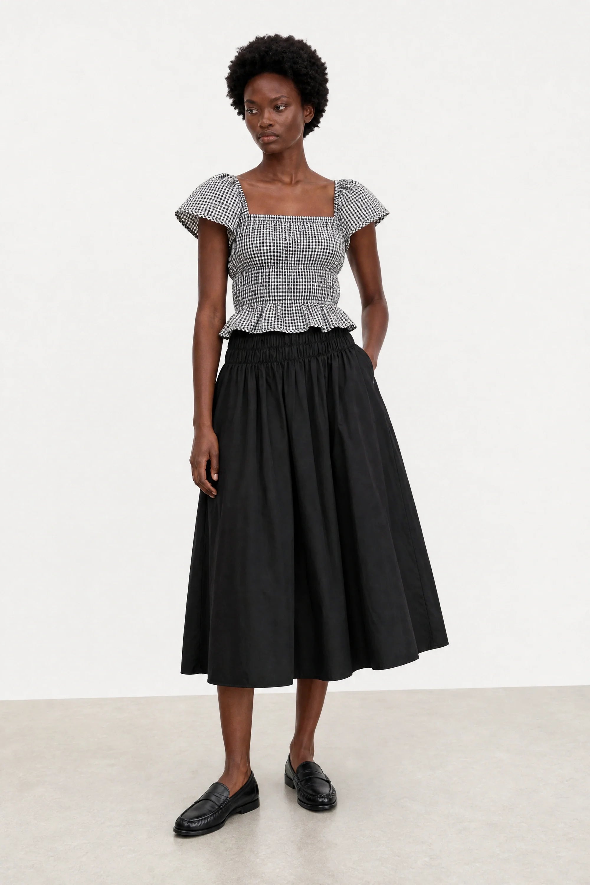 Black giant shirring waist skirt