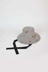 Black gingham embroidered cherry reversible sun hat