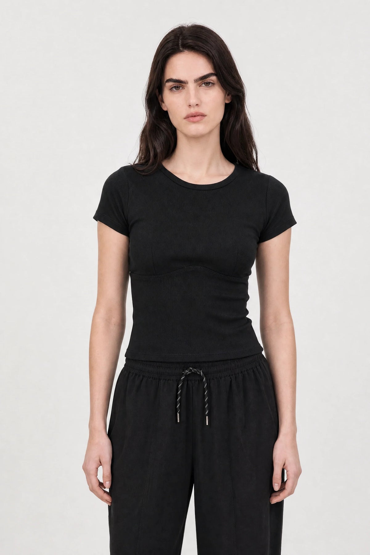 Black lightly padded fitted tee