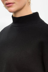 Black micro ribbed mock neck top