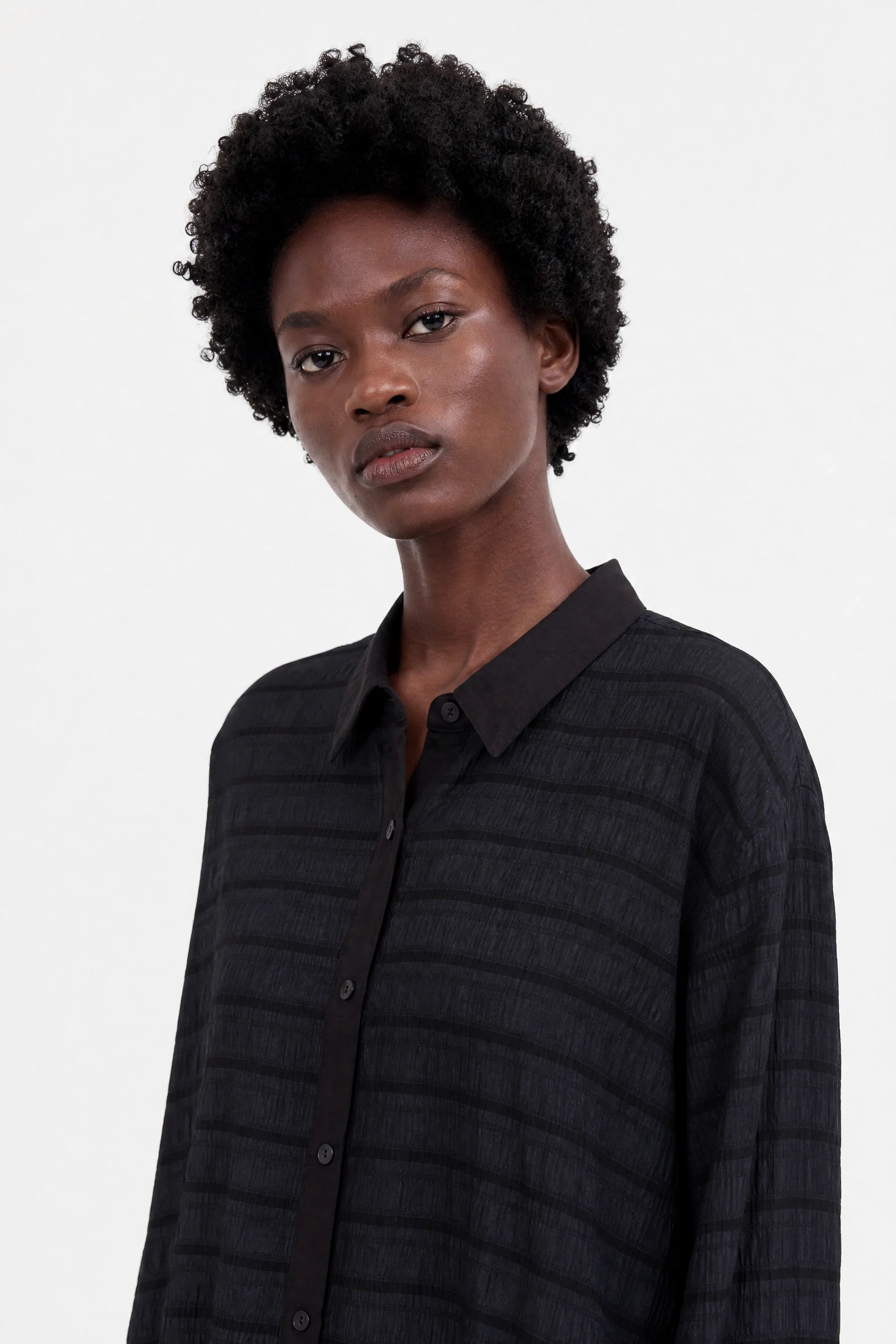 Black on black textured stripe shirt