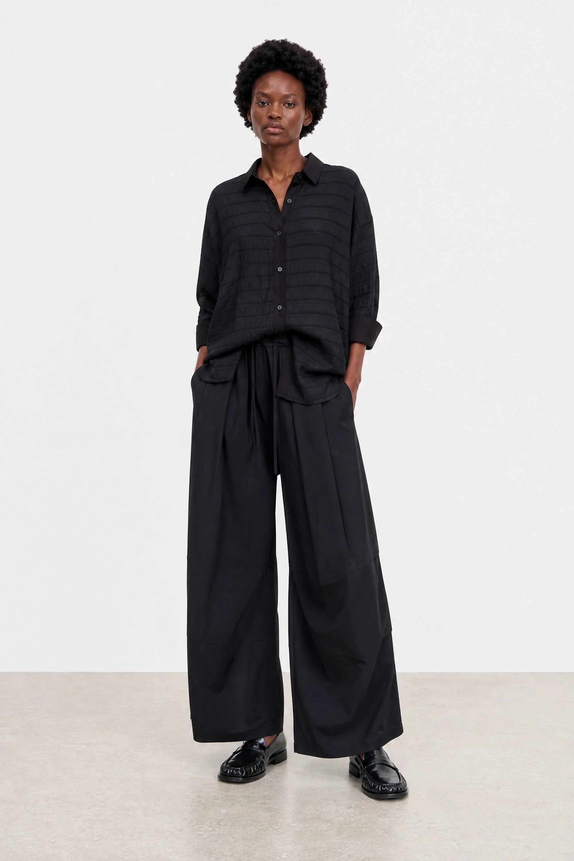 Black on black textured stripe shirt