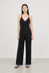 Black ribbed spaghetti strap jumpsuit