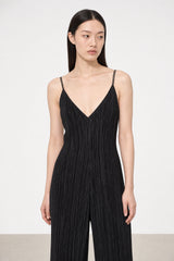 Black ribbed spaghetti strap jumpsuit