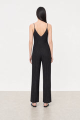 Black ribbed spaghetti strap jumpsuit