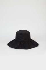 Black ruched wide brim bucket hat