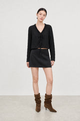 Black satin lace trim mini slip skirt