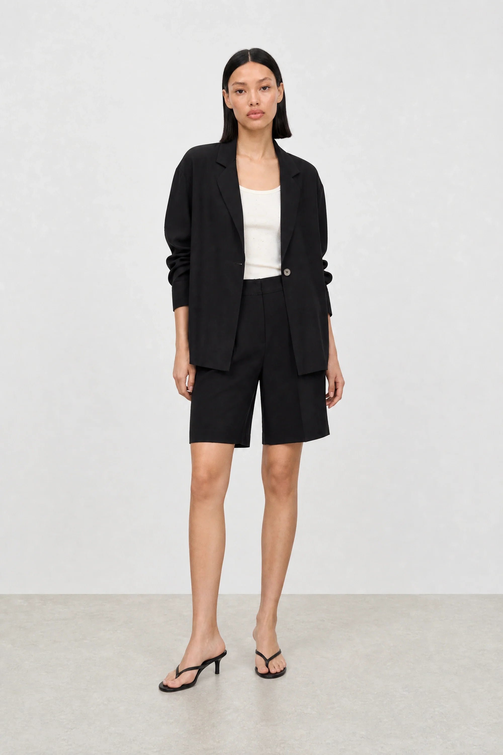 Black silky single breasted blazer