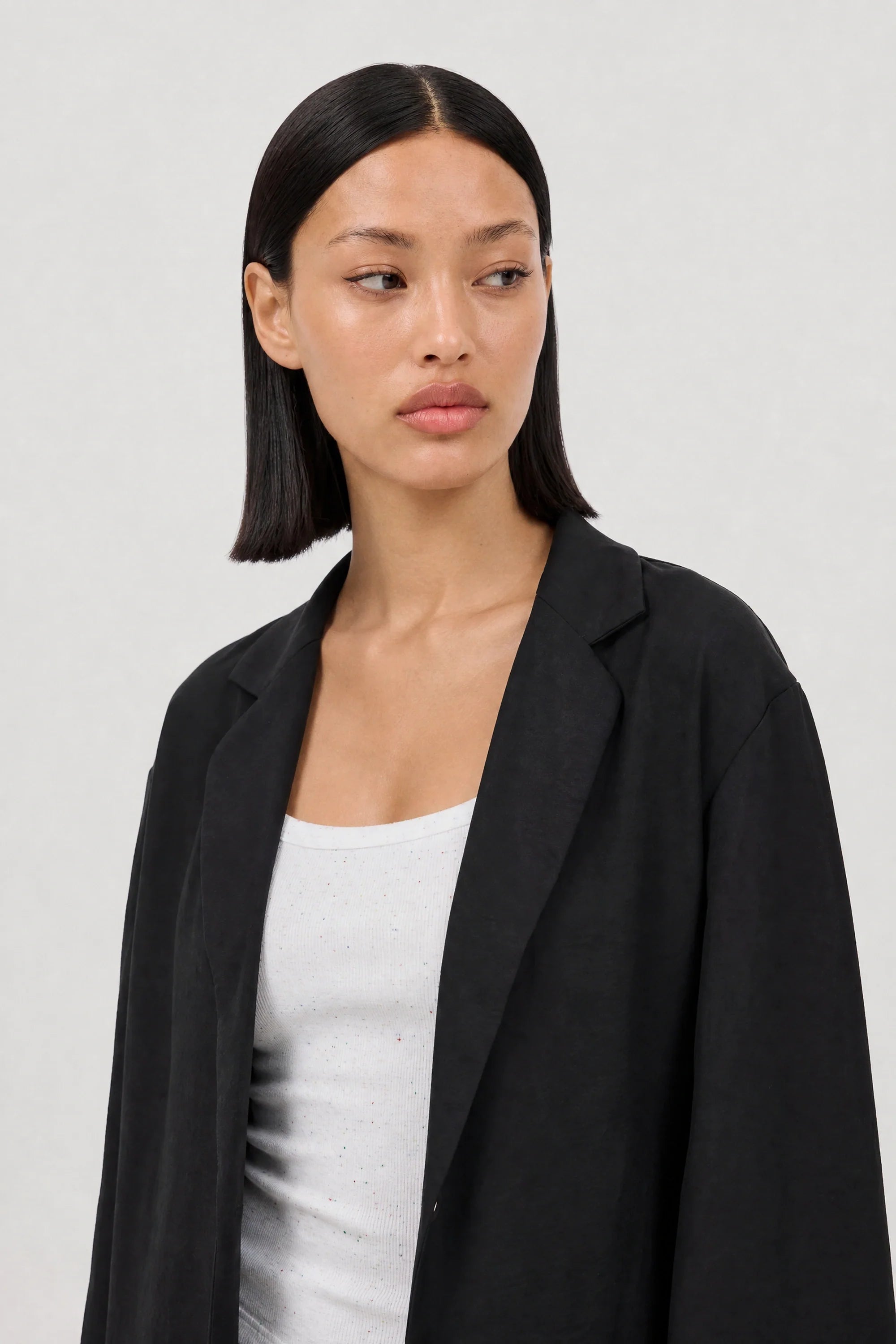 Black silky single breasted blazer