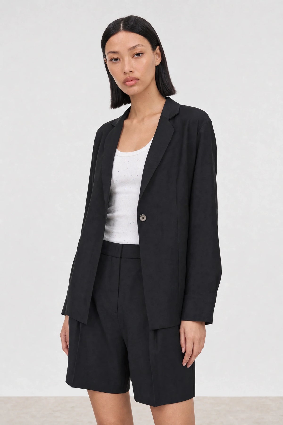 Black silky single breasted blazer