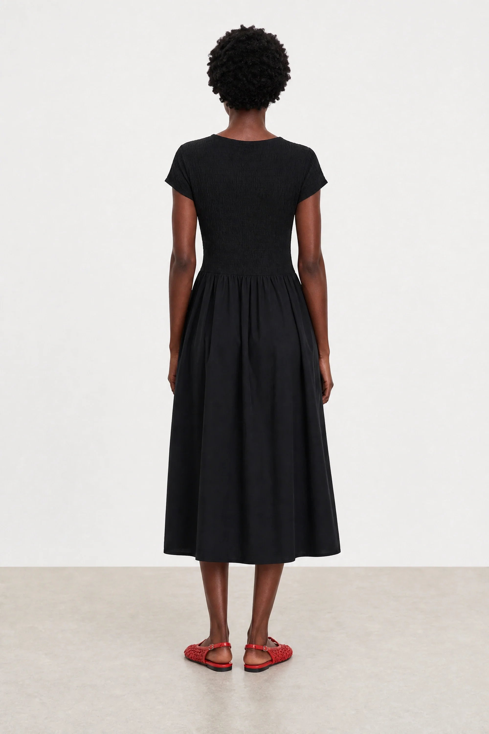 Black textured button up bodice dress