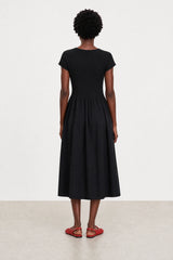 Black textured button up bodice dress