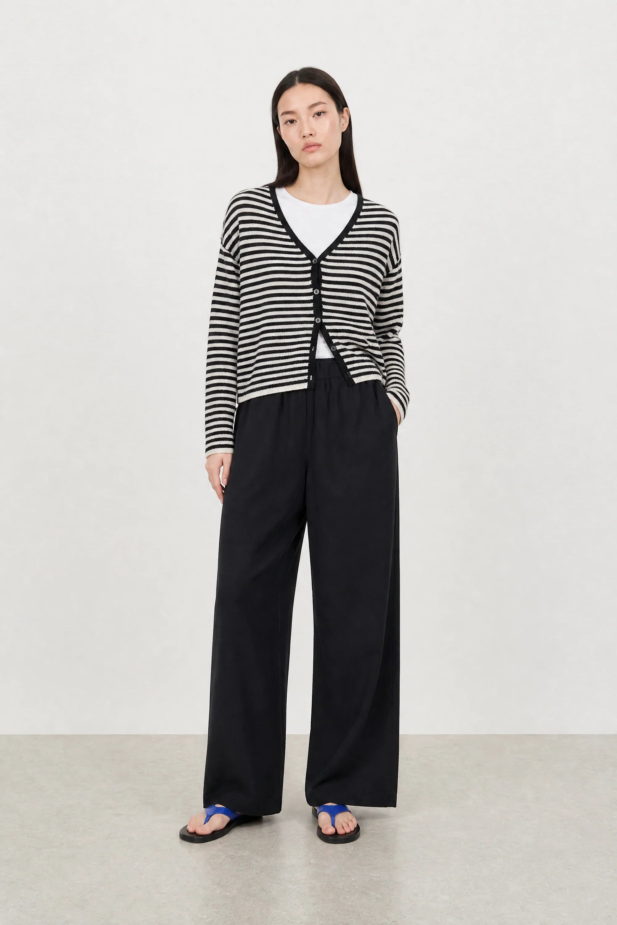 Black thick ruched waist silky trousers