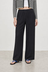 Black thick ruched waist silky trousers
