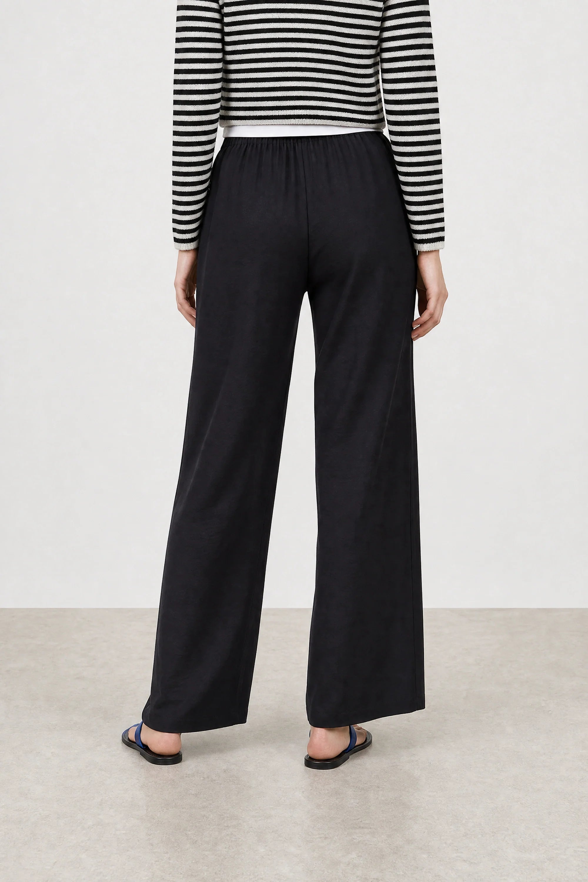 Black thick ruched waist silky trousers