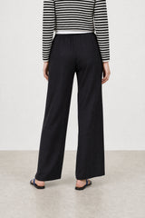 Black thick ruched waist silky trousers