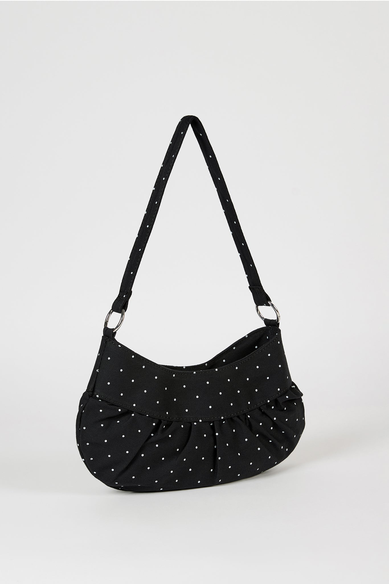 Black tiny polka dot ruched curve shoulder bag