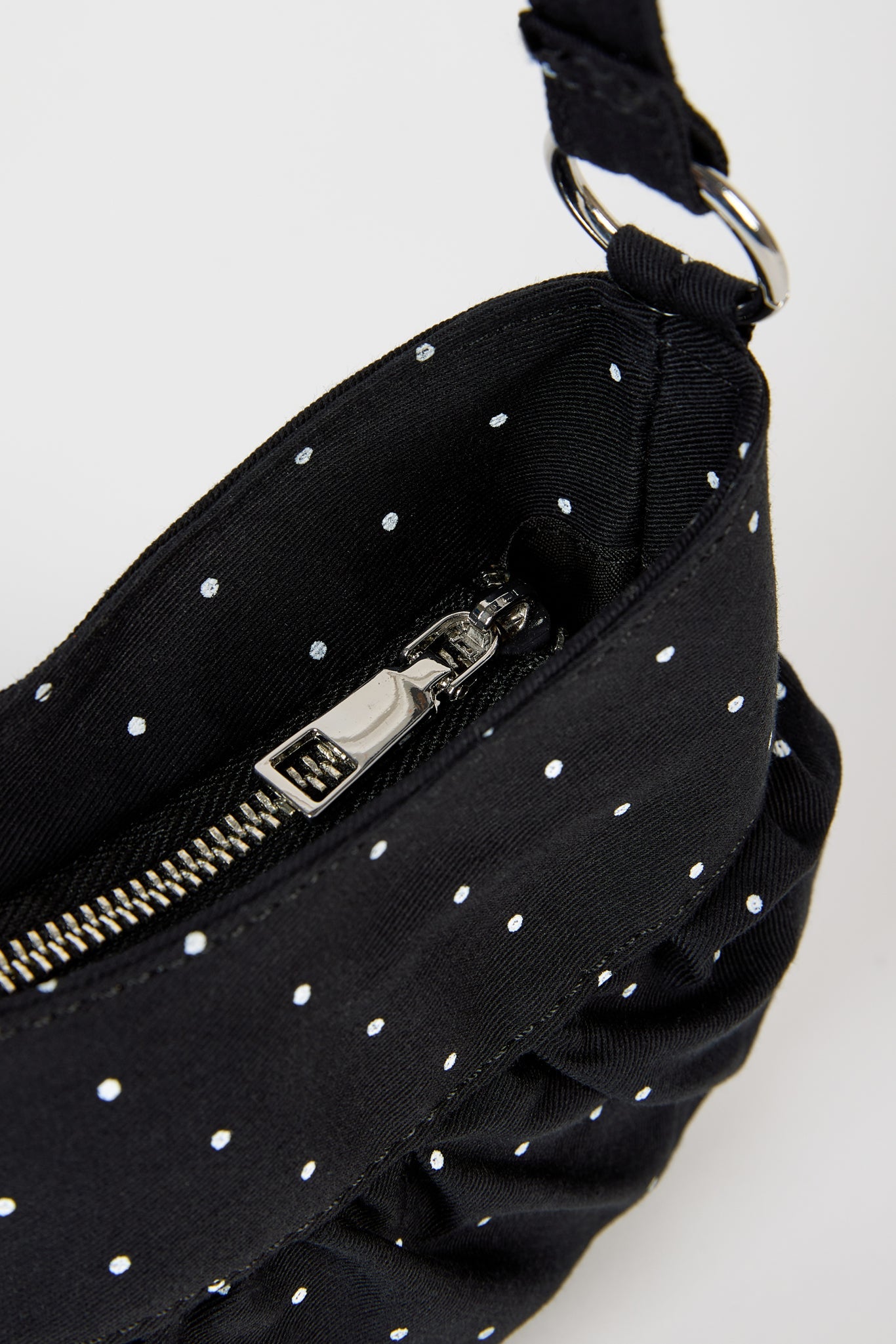 Black tiny polka dot ruched curve shoulder bag