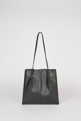 Black vegan leather pinched strap tote bag