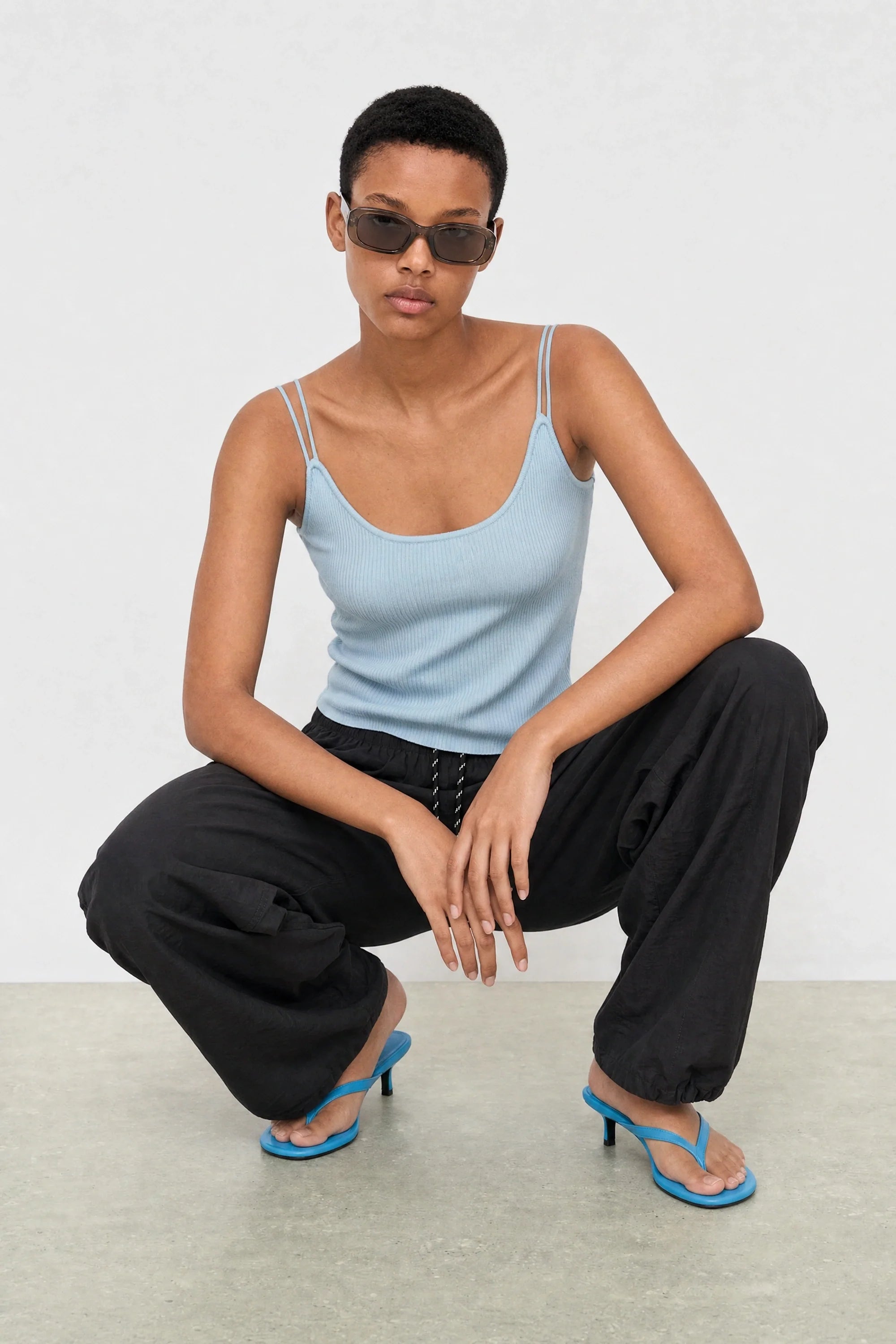 Black contrast drawstring relaxed balloon leg trousers
