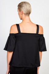 Black silky drop shoulder top