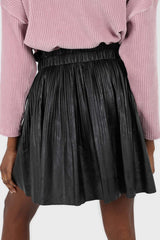 Black vegan leather micro pleat mini skirt