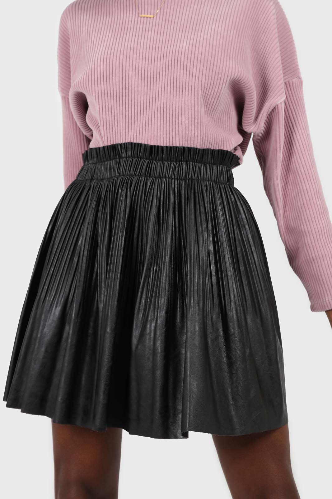 Black vegan leather micro pleat mini skirt