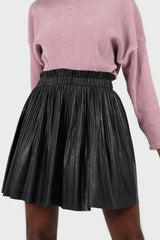 Black vegan leather micro pleat mini skirt