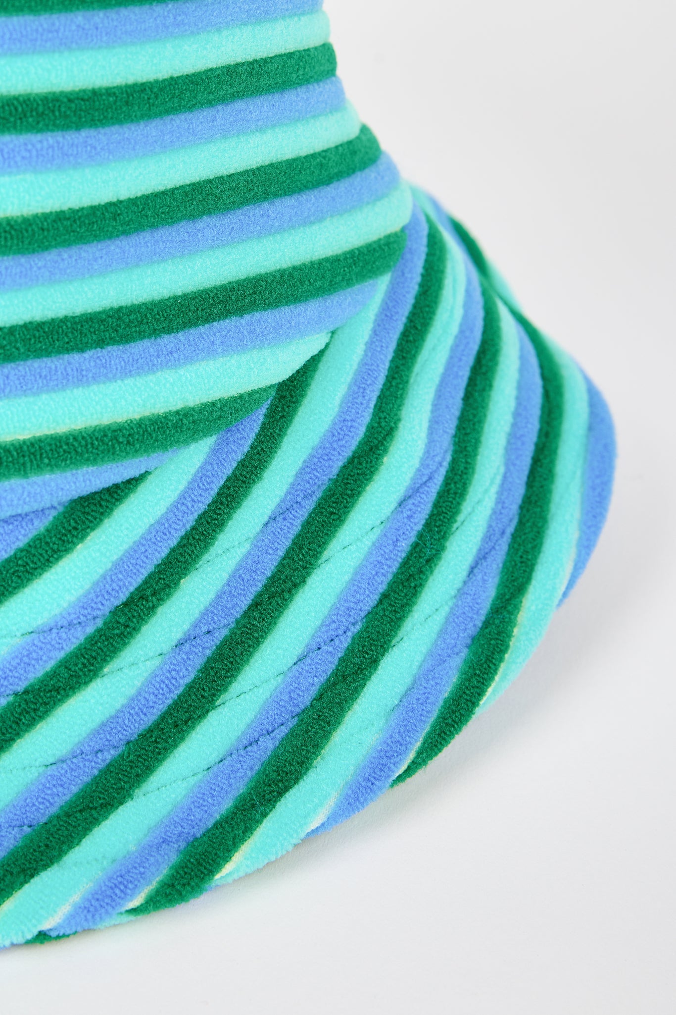 Blue and green multistripe terrycloth bucket hat