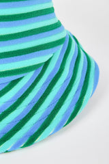 Blue and green multistripe terrycloth bucket hat
