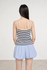 Blue beige and ivory horizontal striped crochet tank