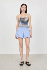 Blue beige and ivory horizontal striped crochet tank